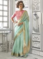 Moss Chiffon Sky Blue Casual Wear Weaving Saree